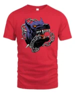 Ferocious Beast Breaking Chains Alpha Monster Graphic Tshirt - red t-shirt on white background
