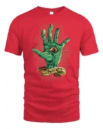 Creepy Monster Eye Palm Behold Mythical Graphic Tshirt - red t-shirt on white background