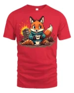 Cozy Reading Fox Campfire Fuel Coffee First Graphic Tshirt - red t-shirt on white background