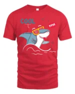 Groovy Shark Sunglasses Cool Dude Beach Vibe Graphic Tshirt - red t-shirt on white background