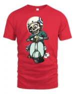Vintage Scooter Skull Rider Retro Mod Style Graphic Tee - red t-shirt on white background