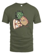 Amusing Pineapple Pizza Slice Cartoon Food Humor Tshirt - military green t-shirt on white background