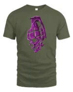 Explosive Skull Grenade Fragment Purple Bone Graphic Tshirt - military green t-shirt on white background