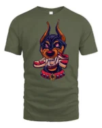 Fierce Doberman Sneakerhead Biting Shoe Urban Graphic Tshirt - military green t-shirt on white background