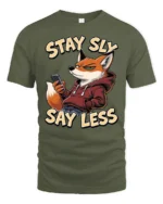 Cool Urban Fox Hoodie Stay Sly Say Less Slogan Graphic Tshirt - military green t-shirt on white background