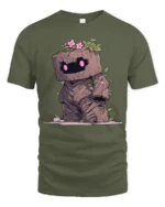 Nature Guardian Wood Golem Pink Flower Graphic Tshirt - military green t-shirt on white background