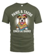 Festive Paws And Tacos Cinco De Barko Dog Graphic Tshirt - military green t-shirt on white background