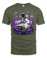 Astronaut DJ Cosmic Beats Electronic Music Graphic Tee - military green t-shirt on white background