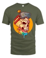 Virtual Reality King Skull Rainbow Drip Gaming Graphic Tshirt - military green t-shirt on white background