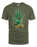 Creepy Monster Eye Palm Behold Mythical Graphic Tshirt - military green t-shirt on white background