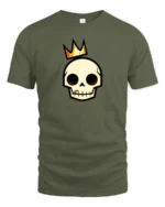 Regal Golden Crown Skull King Royal Urban Graphic Tshirt - military green t-shirt on white background