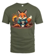 Cozy Reading Fox Campfire Fuel Coffee First Graphic Tshirt - military green t-shirt on white background
