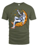 Celestial Dreamer Astronaut Reclining On Moon Graphic Tshirt - military green t-shirt on white background