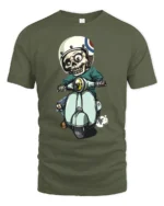 Vintage Scooter Skull Rider Retro Mod Style Graphic Tee - military green t-shirt on white background