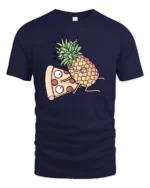 Amusing Pineapple Pizza Slice Cartoon Food Humor Tshirt - navy t-shirt on white background