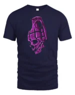 Explosive Skull Grenade Fragment Purple Bone Graphic Tshirt - navy t-shirt on white background
