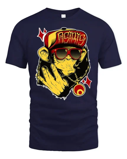 Urban Swag Monkey Graffiti Osiris Red Hat Graphic Tshirt - navy t-shirt on white background