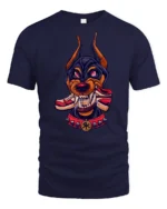 Fierce Doberman Sneakerhead Biting Shoe Urban Graphic Tshirt - navy t-shirt on white background