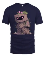 Nature Guardian Wood Golem Pink Flower Graphic Tshirt - navy t-shirt on white background