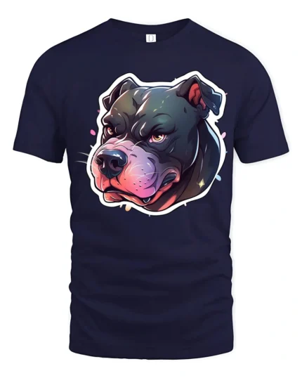 Powerful Pitbull Snarling Alpha Bully Street Art Tshirt - navy t-shirt on white background