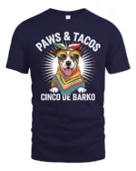 Festive Paws And Tacos Cinco De Barko Dog Graphic Tshirt - navy t-shirt on white background