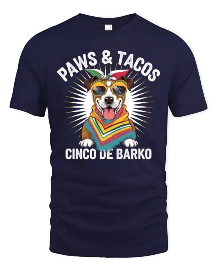 Festive Paws And Tacos Cinco De Barko Dog Graphic Tshirt - navy t-shirt on white background