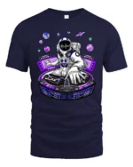 Astronaut DJ Cosmic Beats Electronic Music Graphic Tee - navy t-shirt on white background