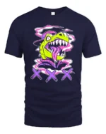 Radiant Retro Dinosaur Street Art Graffiti Graphic Tshirt - navy t-shirt on white background