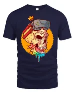 Virtual Reality King Skull Rainbow Drip Gaming Graphic Tshirt - navy t-shirt on white background