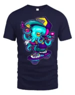 Rad Skateboarding Octopus Urban Street Style Graphic Tee - navy t-shirt on white background