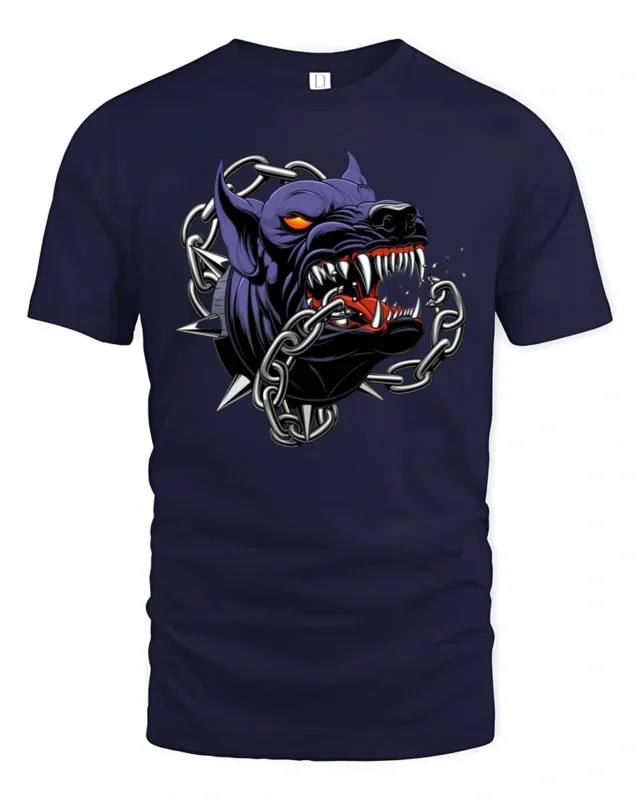 Ferocious Beast Breaking Chains Alpha Monster Graphic Tshirt - navy t-shirt on white background