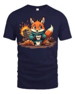 Cozy Reading Fox Campfire Fuel Coffee First Graphic Tshirt - navy t-shirt on white background