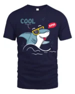 Groovy Shark Sunglasses Cool Dude Beach Vibe Graphic Tshirt - navy t-shirt on white background