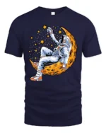 Celestial Dreamer Astronaut Reclining On Moon Graphic Tshirt - navy t-shirt on white background