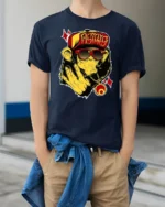 Urban Swag Monkey Graffiti Osiris Red Hat Graphic Tshirt - model wearing navy tee with hands in pockets