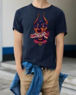 Fierce Doberman Sneakerhead Biting Shoe Urban Graphic Tshirt - model wearing navy tee with hands in pockets