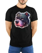 Powerful Pitbull Snarling Alpha Bully Street Art Tshirt - model wearing black tee with hands behind back
