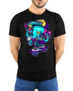 Rad Skateboarding Octopus Urban Street Style Graphic Tee - model wearing black tee with hands behind back
