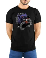 Ferocious Beast Breaking Chains Alpha Monster Graphic Tshirt - model wearing black tee with hands behind back