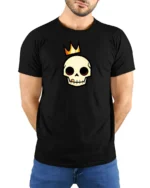 Regal Golden Crown Skull King Royal Urban Graphic Tshirt - model wearing black tee with hands behind back