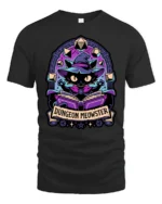 Magical Wizard Cat Dungeon Meowster RPG Dice Graphic Tshirt - black t-shirt on white background