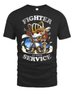 Brave Knight Kitten Fighter At Your Service Graphic Tshirt - black t-shirt on white background
