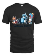 Mismatched Rabbit Hero Quest Wrong Party Graphic Tshirt - black t-shirt on white background