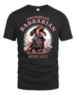Wiener Rage Dachshund Barbarian Funny DandD Fantasy Tshirt - black t-shirt on white background