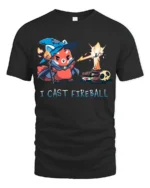 Brave Red Panda Wizard I Cast Fireball Graphic Tshirt - black t-shirt on white background