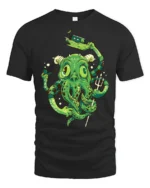 Sophisticated Sea Monster Kraken Trident Graphic Tshirt - black t-shirt on white background