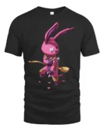 Gutsy Patchwork Rabbit Warrior Graphic Cotton Tshirt - black t-shirt on white background