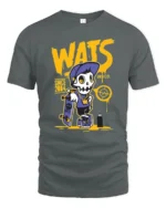 Radical Skater Skeleton WATS Graffiti Street Style Tshirt - gray t-shirt on white background