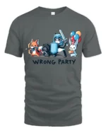 Mismatched Rabbit Hero Quest Wrong Party Graphic Tshirt - gray t-shirt on white background