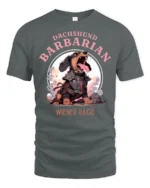 Wiener Rage Dachshund Barbarian Funny DandD Fantasy Tshirt - gray t-shirt on white background
